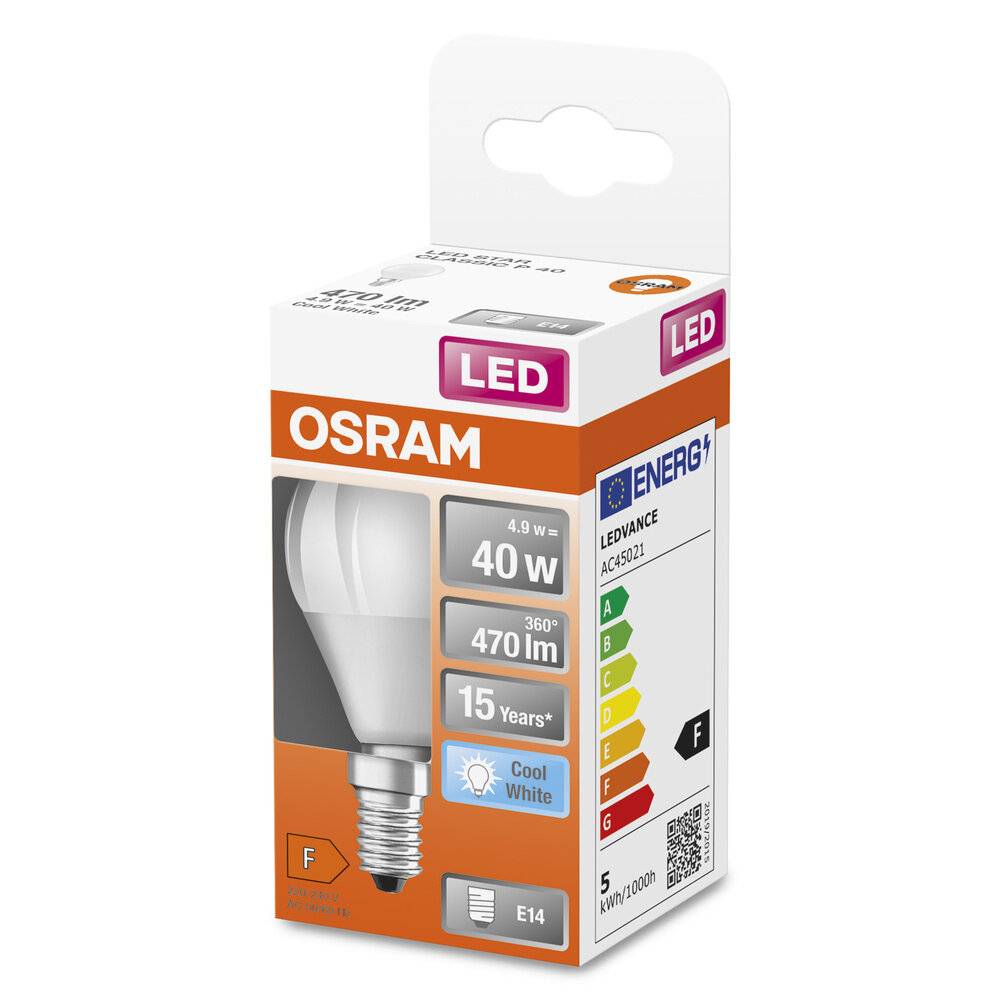 Symbolbild für Osram LED Star Classic E14 Kugel Matt 4.9W 470lm - 840 Kaltweiß | Ersatz Für 40W