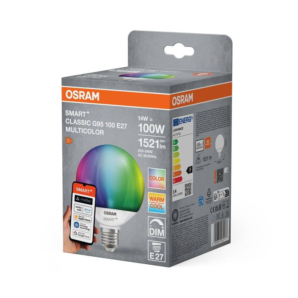 Symbolbild für Osram Smart+ Matter Classic LED E27 Globe Matt 14W 1521lm - 827-865 Abstimmbares Weiß | Dimmbar