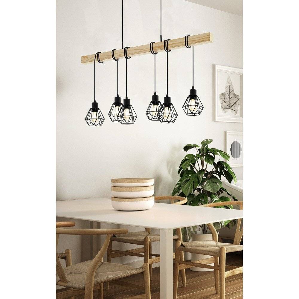 Symbolbild für Eglo Pendelleuchte Townshend 5 Stahl Holz Schwarz | IP20 - Geeignet für 6x E27
