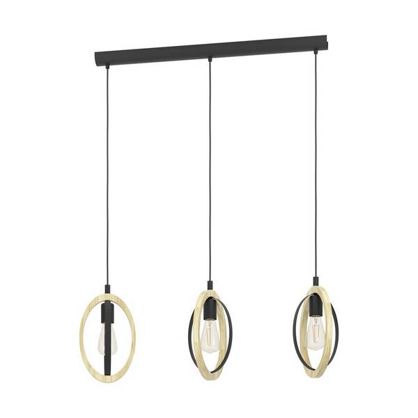 Eglo Pendelleuchte Basildon Stahl Holz Schwarz Braun | IP20 - Geeignet für 3x E27