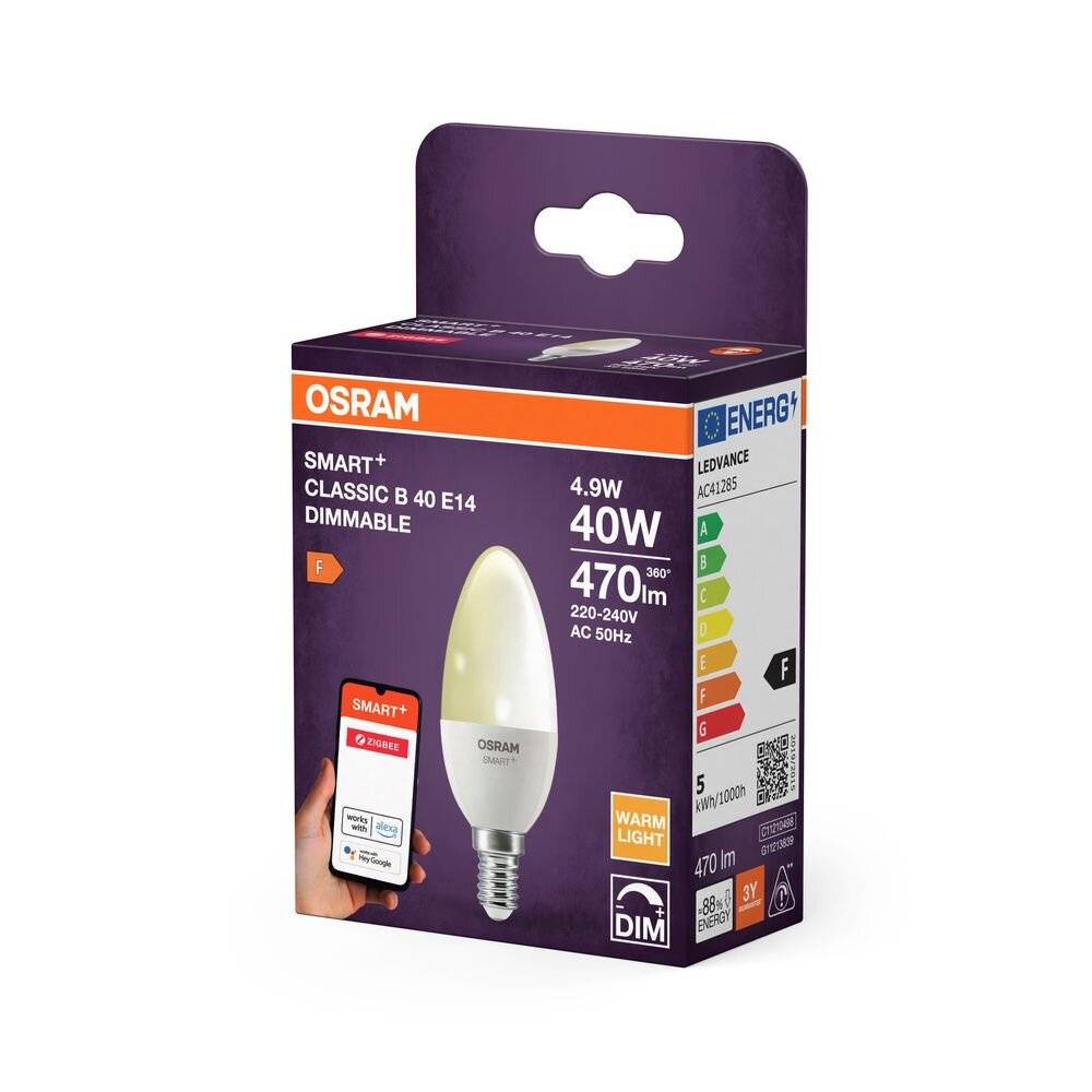 Symbolbild für Osram Smart+ Kerze E14 Matt 4.9W 470lm - 827 Extra Warmweiß | Zigbee Dimmbar - Ersatz Für 40W