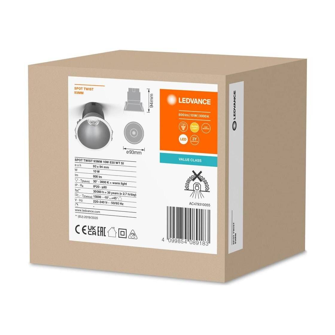 Preisbild für Ledvance LED-Downlight 3000K, ws/si Spot #4099854089183 100 mA, 30000 h, 10 W, 3000 K, 800 lm