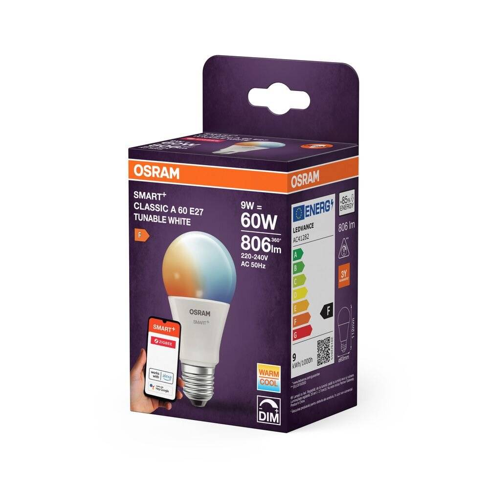 Symbolbild für Osram Smart+ Classic LED E27 Birne Matt 9W 806lm - 827-865 Abstimmbares Weiß | Zigbee Dimmbar - E