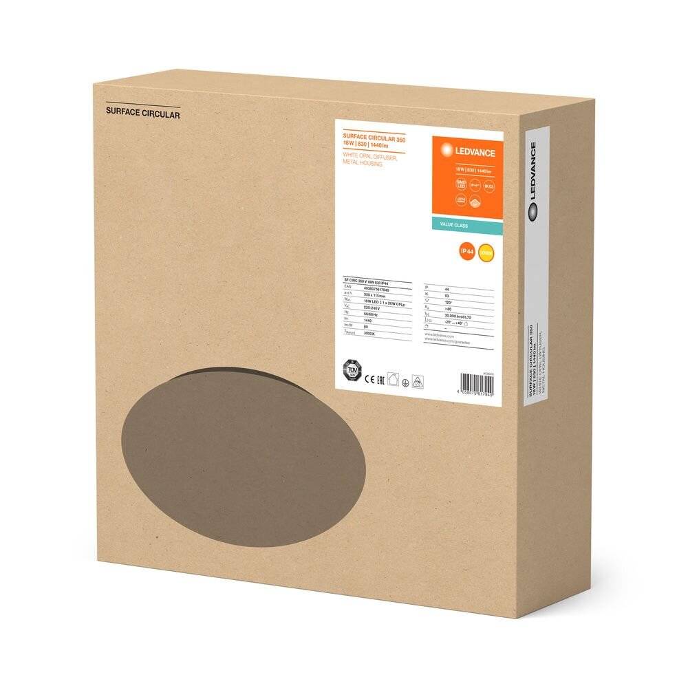 Preisbild für Mehrfachpackung 5x Ledvance Surface Rund 350 18W 830 1440lm Weiß IP44 | Warmweiß