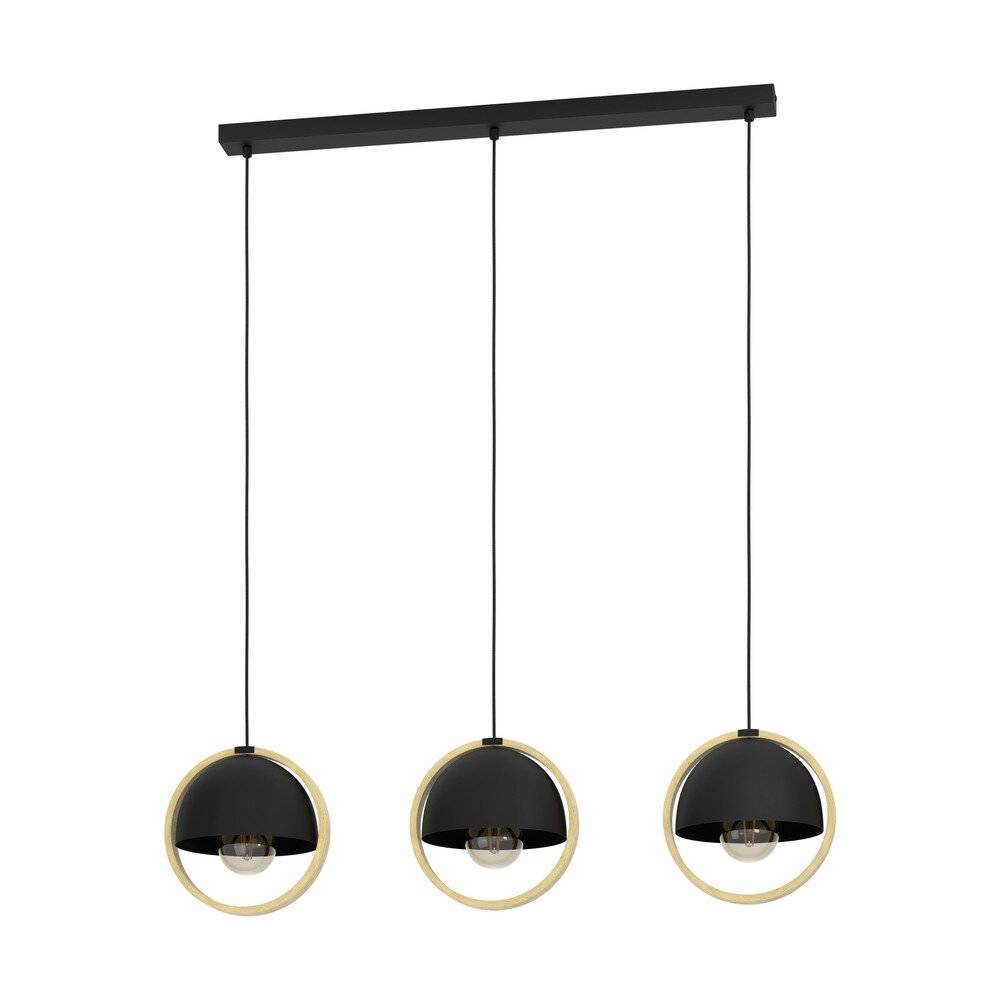 Eglo Pendelleuchte Callow Stahl Holz Schwarz Braun | IP20 - Geeignet für 3x E27-0