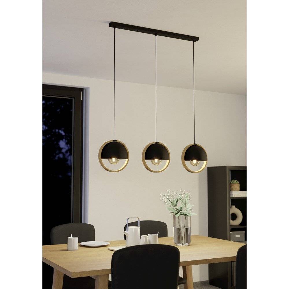Symbolbild für Eglo Pendelleuchte Callow Stahl Holz Schwarz Braun | IP20 - Geeignet für 3x E27