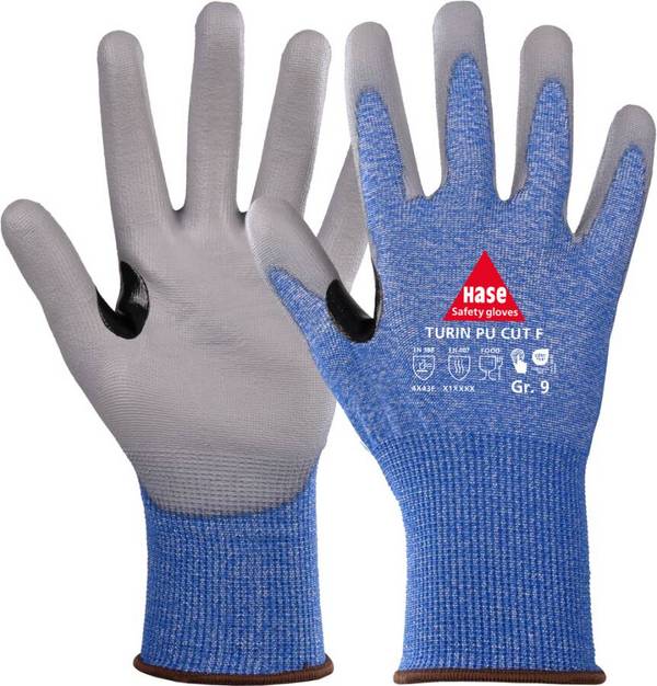 Schnittschutzhandschuh Turin PU Cut F 508572-10 Größe 10 Farbe blau / grau Trägermaterial Nylon/Tungsten, HPPE-Faser G