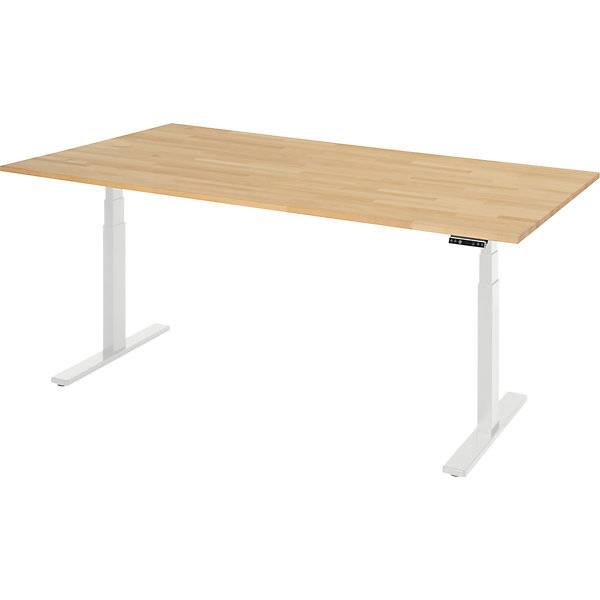 Arbeitstisch elektrisch höhenverstellbar - Tragkraft 100 kg 650 - 1300 mm BxT 2000 x 900 mm Buche massiv. Rau