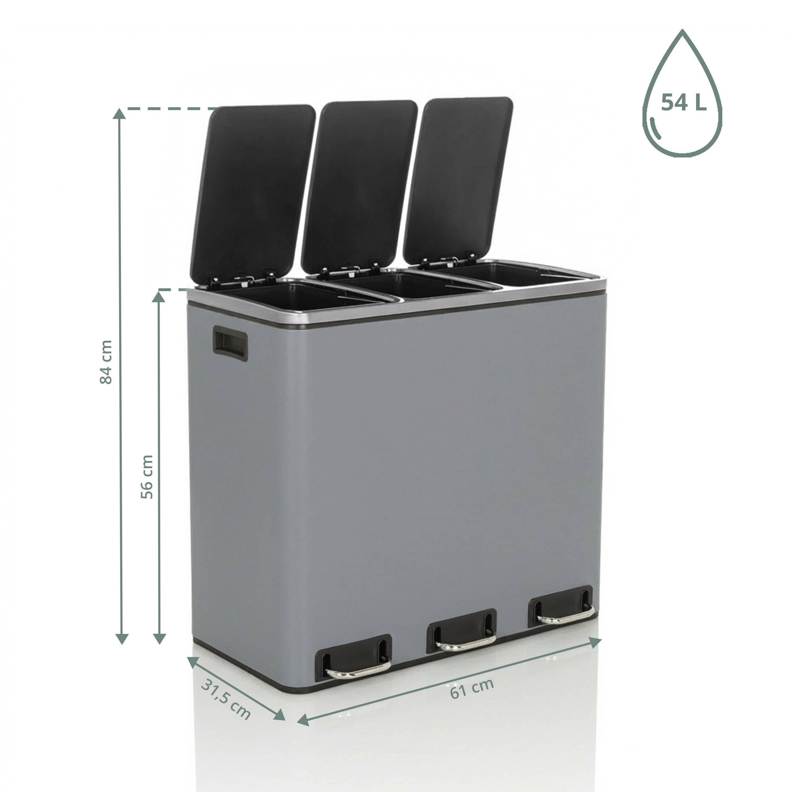 Abfallsammler Mülltrennsystem Clean 9 - 54L (3x18L) Stahl dunkelgrau hjh OFFICE-1