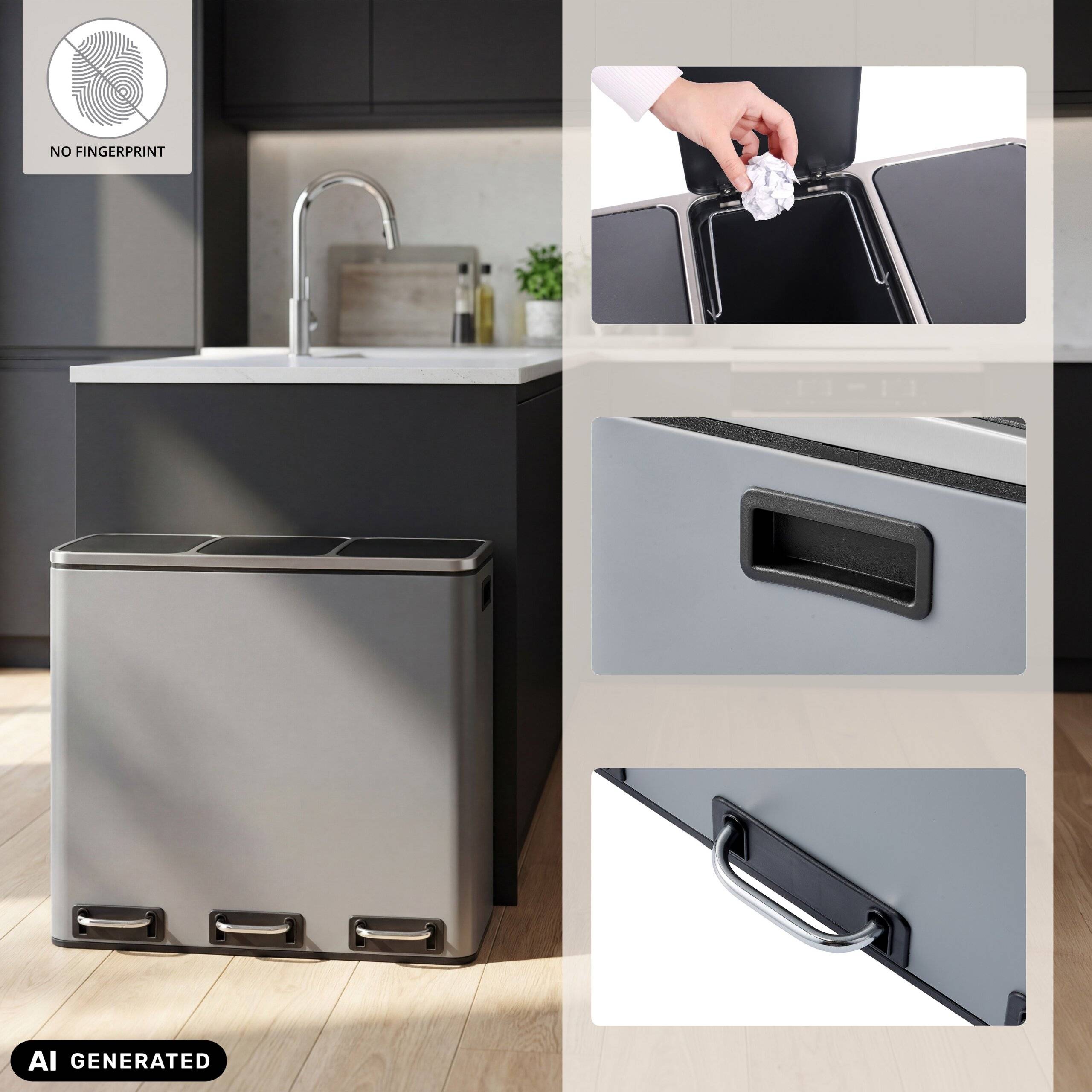 Abfallsammler Mülltrennsystem Clean 9 - 54L (3x18L) Stahl dunkelgrau hjh OFFICE-2