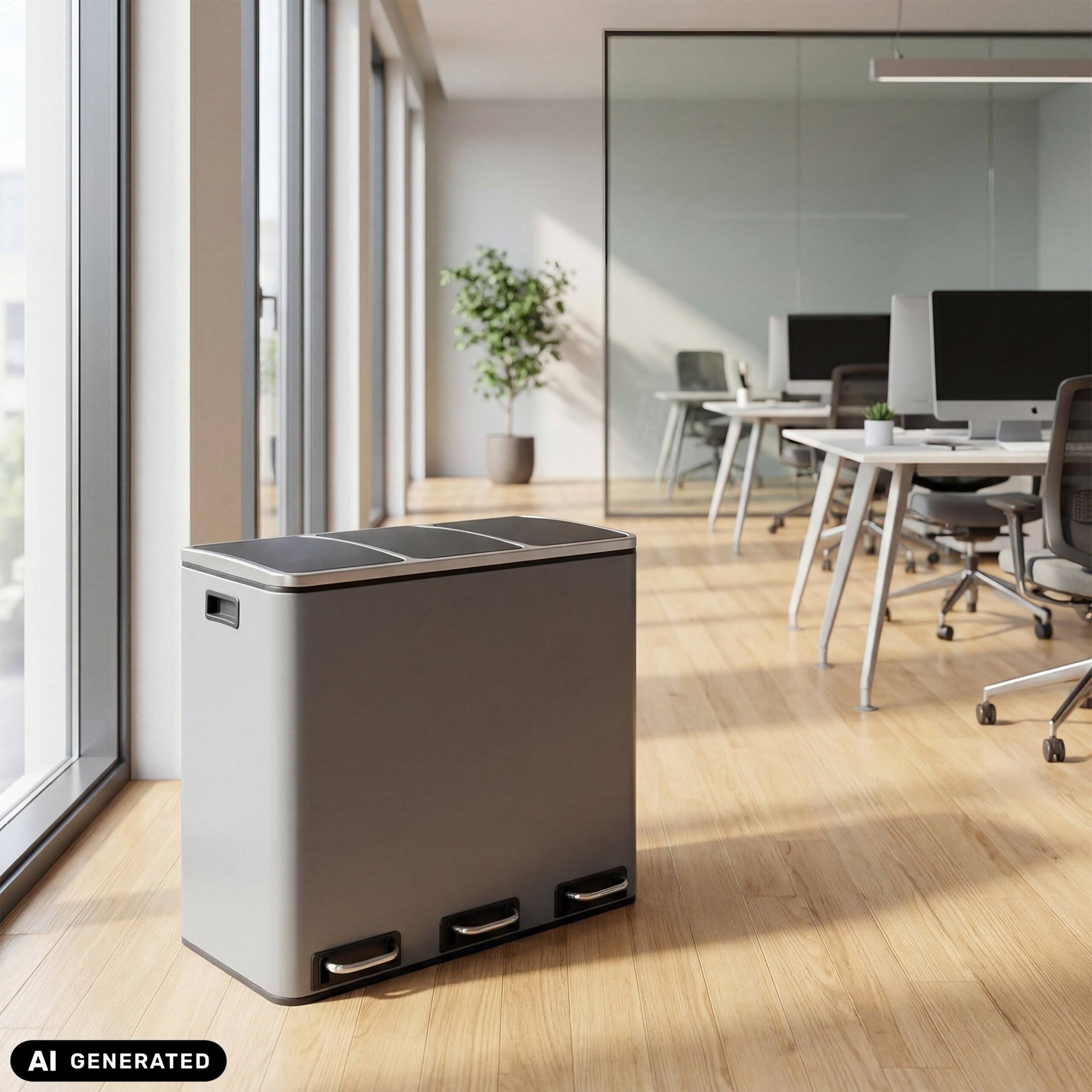 Abfallsammler Mülltrennsystem Clean 9 - 54L (3x18L) Stahl dunkelgrau hjh OFFICE-4
