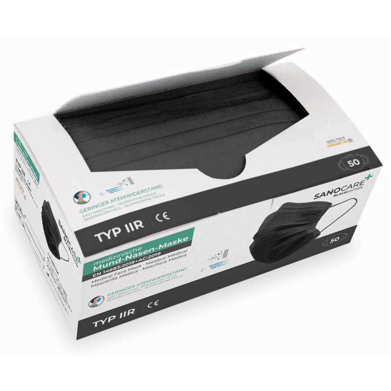 SANOCARE+ Mund-Nasen Maske Typ IIR (50er Box) - Schwarz-0