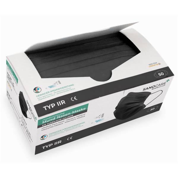 SANOCARE+ Mund-Nasen Maske Typ IIR (50er Box) - Schwarz