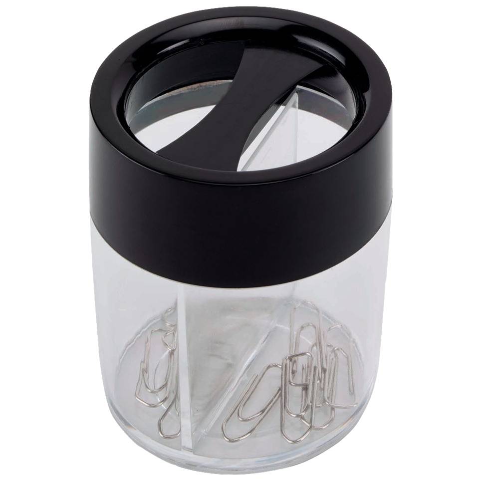 Büroklammernspender, rund - schwarz/transparent, Ø 58 x 72 mm-0