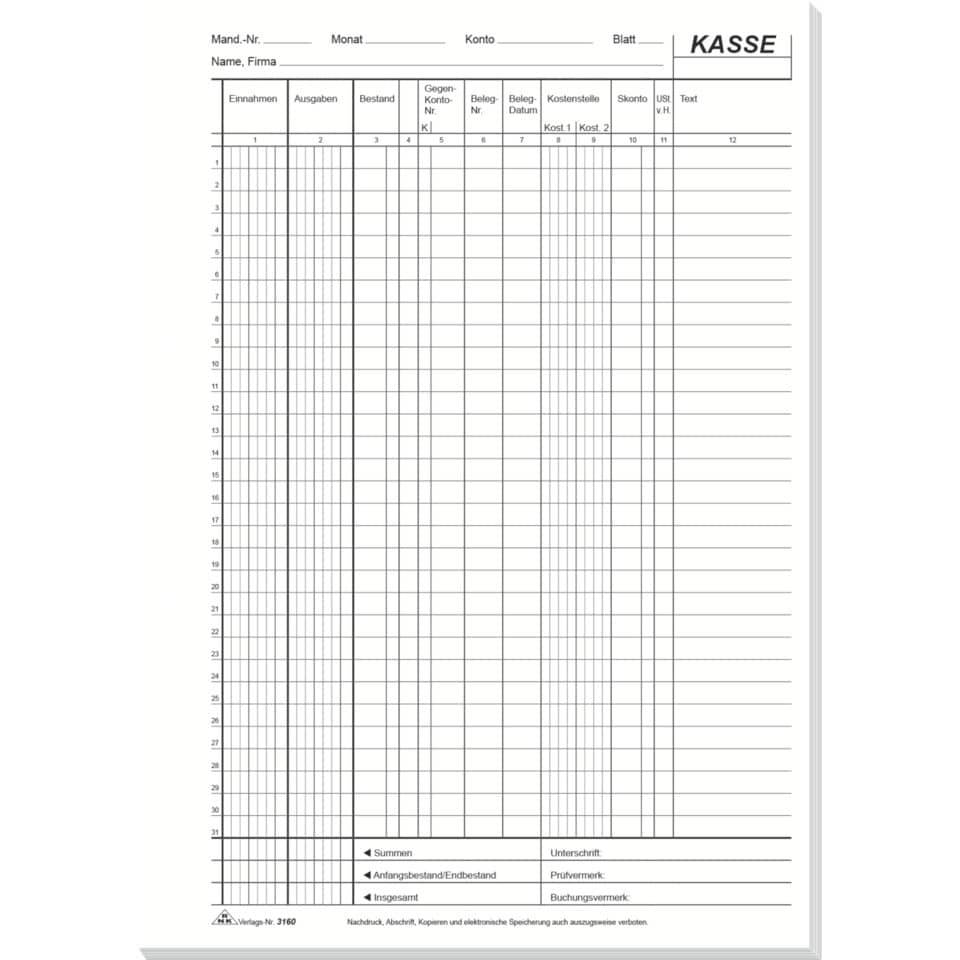 RNK - Kassenbuch/EDV Formularbuch 3160-3