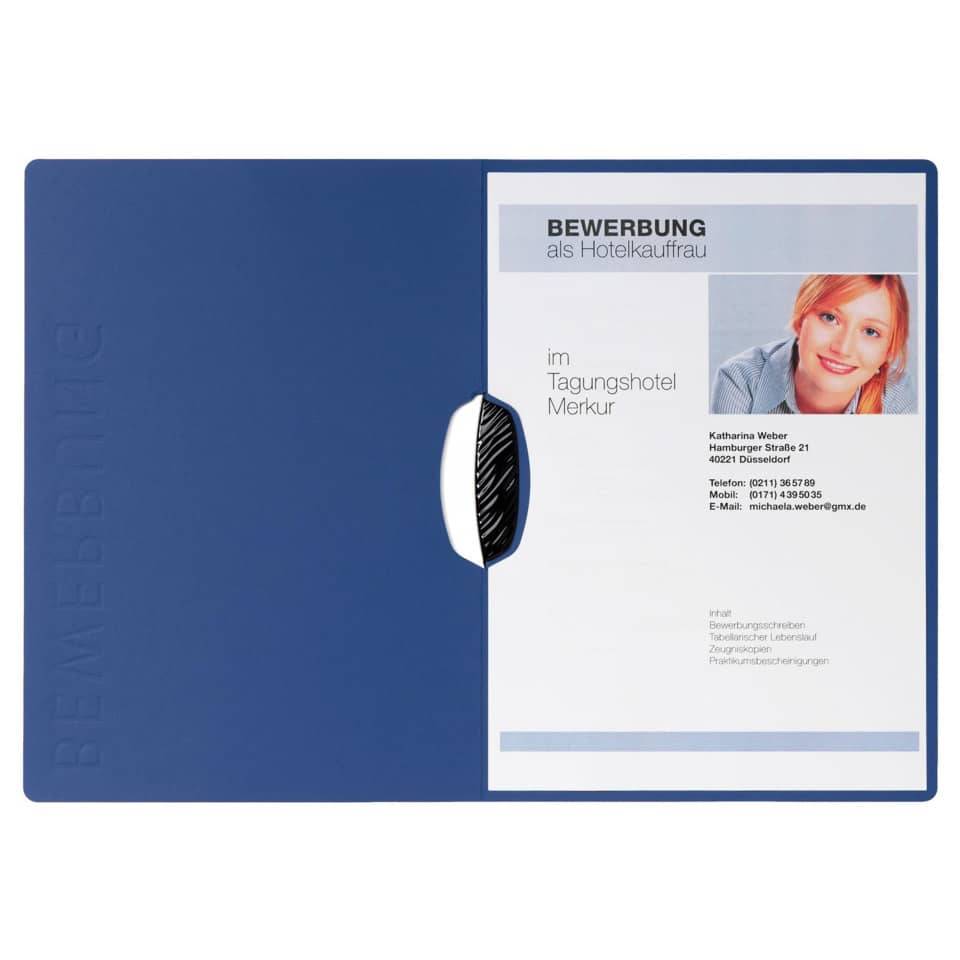 Bewerbungsmappe Swing A4 mit Prägung blau-2