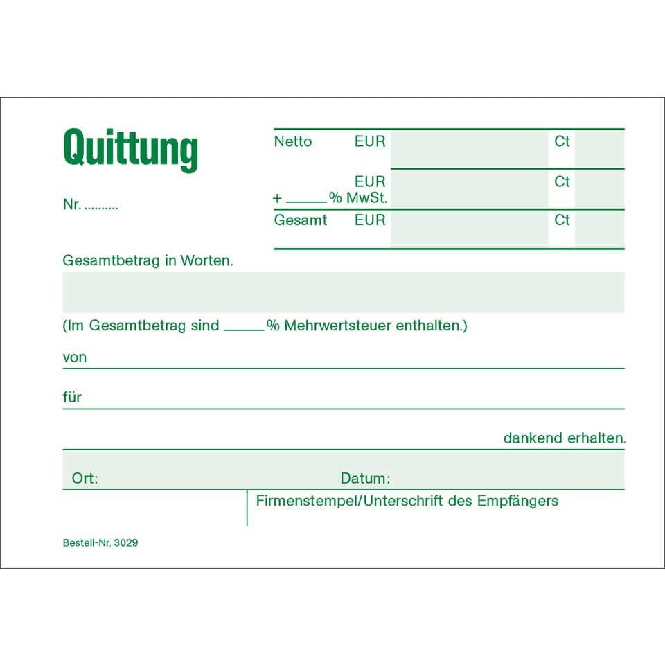 RNK - Quittung mit MwSt. separat ausgewiesen fortlaufenden Nummern Formularbuch - A6-2
