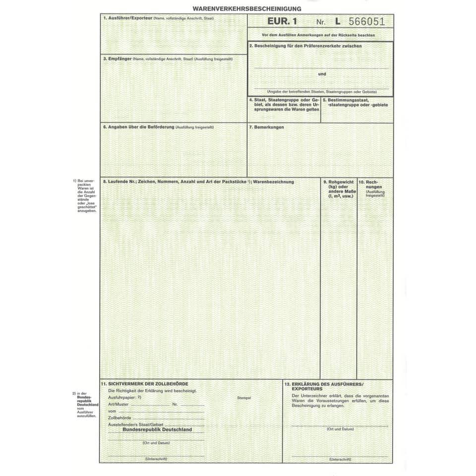 RNK Verlag Vordruck "Warenverkehrsbescheinigung EUR.1", SD-2