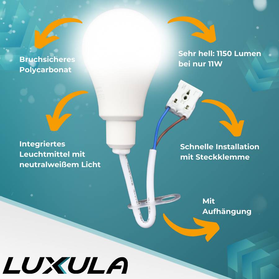 LUXULA 6er - Set LED Renovierungslampe 11W 4000K Neutralweiß Baustellenlampe mit Praktischer Klemme und Kabel Weiß-1