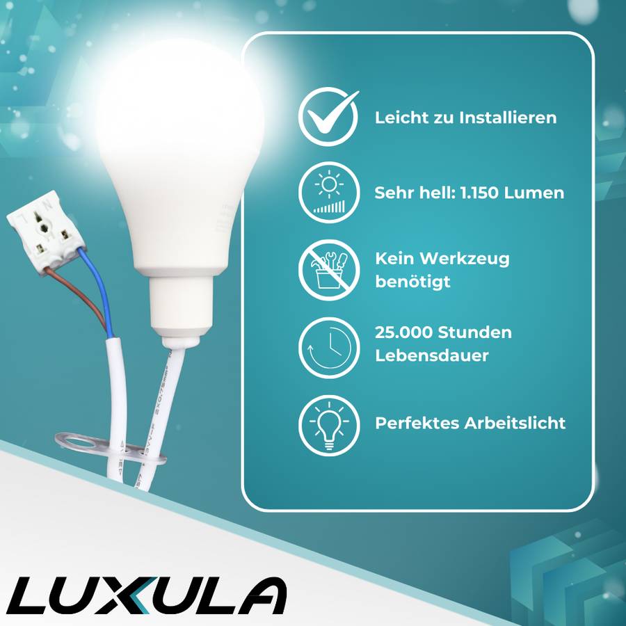 LUXULA 6er - Set LED Renovierungslampe 11W 4000K Neutralweiß Baustellenlampe mit Praktischer Klemme und Kabel Weiß-2