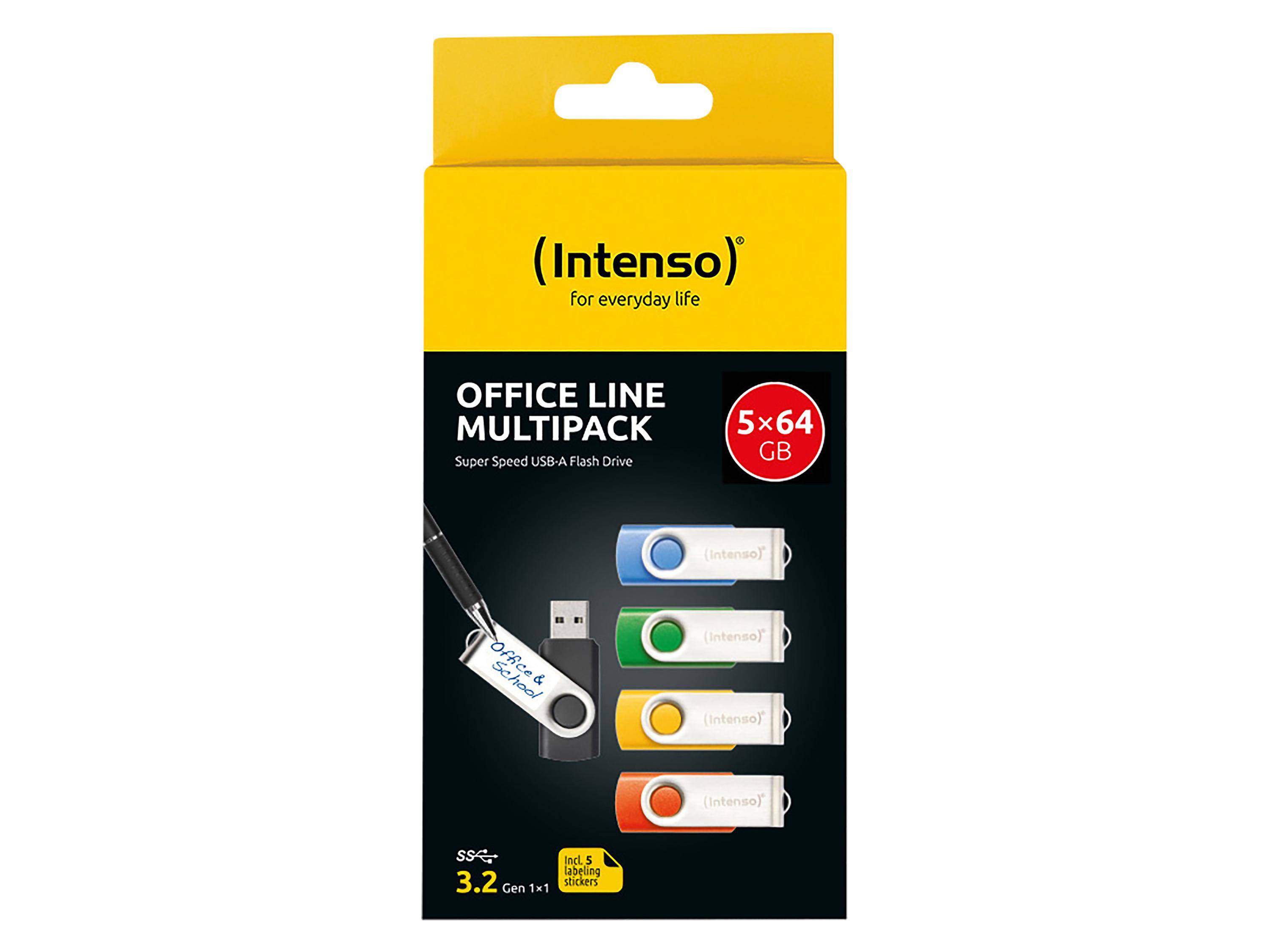 Intenso 5 x USB-Stick Office Line, 64 GB, USB-A, 3.2 Gen 1x1, bunt, 64 GB, USB Typ-A, 3.2 Gen 1 (3.1-3