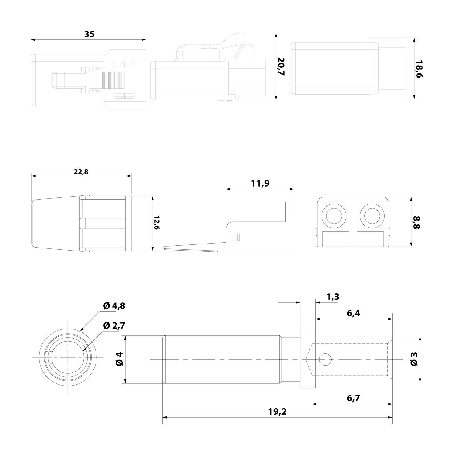 Amphenol AS-2SF 113 SET-Kabeldose ATP-Serie Buchse, 2-polig, Crimpanschluss Isolationsdurchmesser 3,4mm - 4,95mm,-2