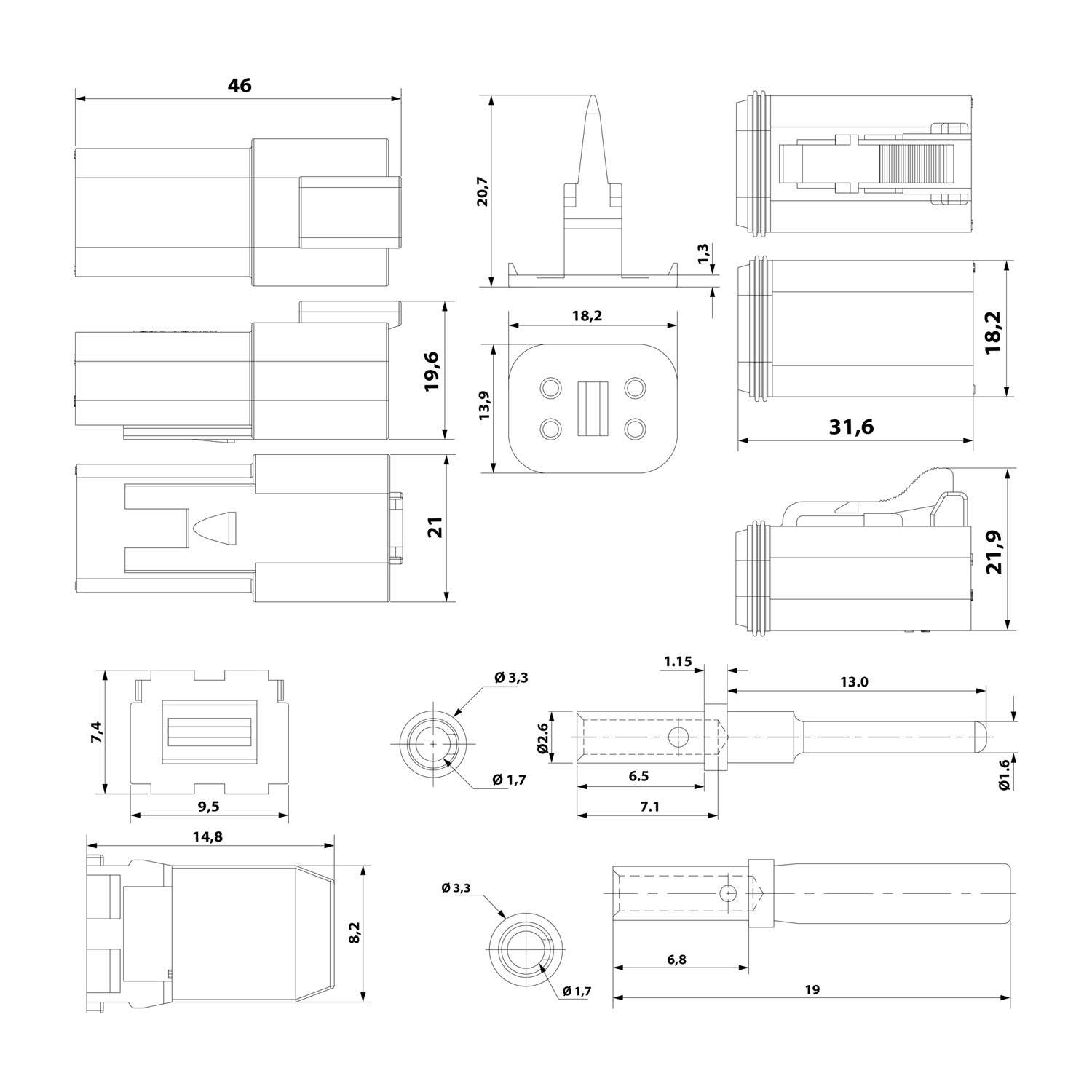 Amphenol AT4PS-CKIT, AS-4SM/F 104 SET-Steckverbindung AT-Serie 1xStift/1xBuchse-2