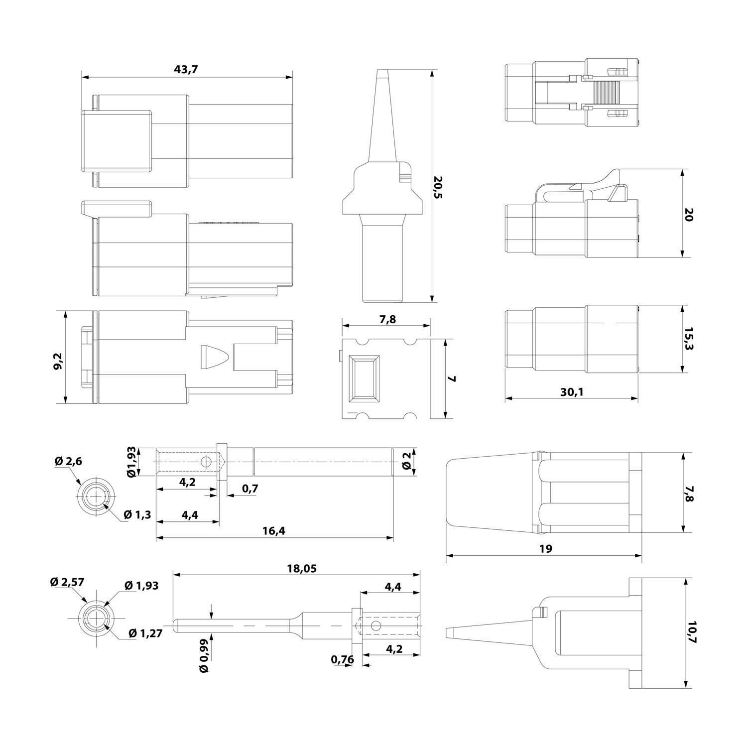 Amphenol AS-4SM/F 110 SET-Steckverbindung ATM-Serie 1xStift/1xBuchse, 4-polig, Crimpanschluss Isolationsdurchmesser-2