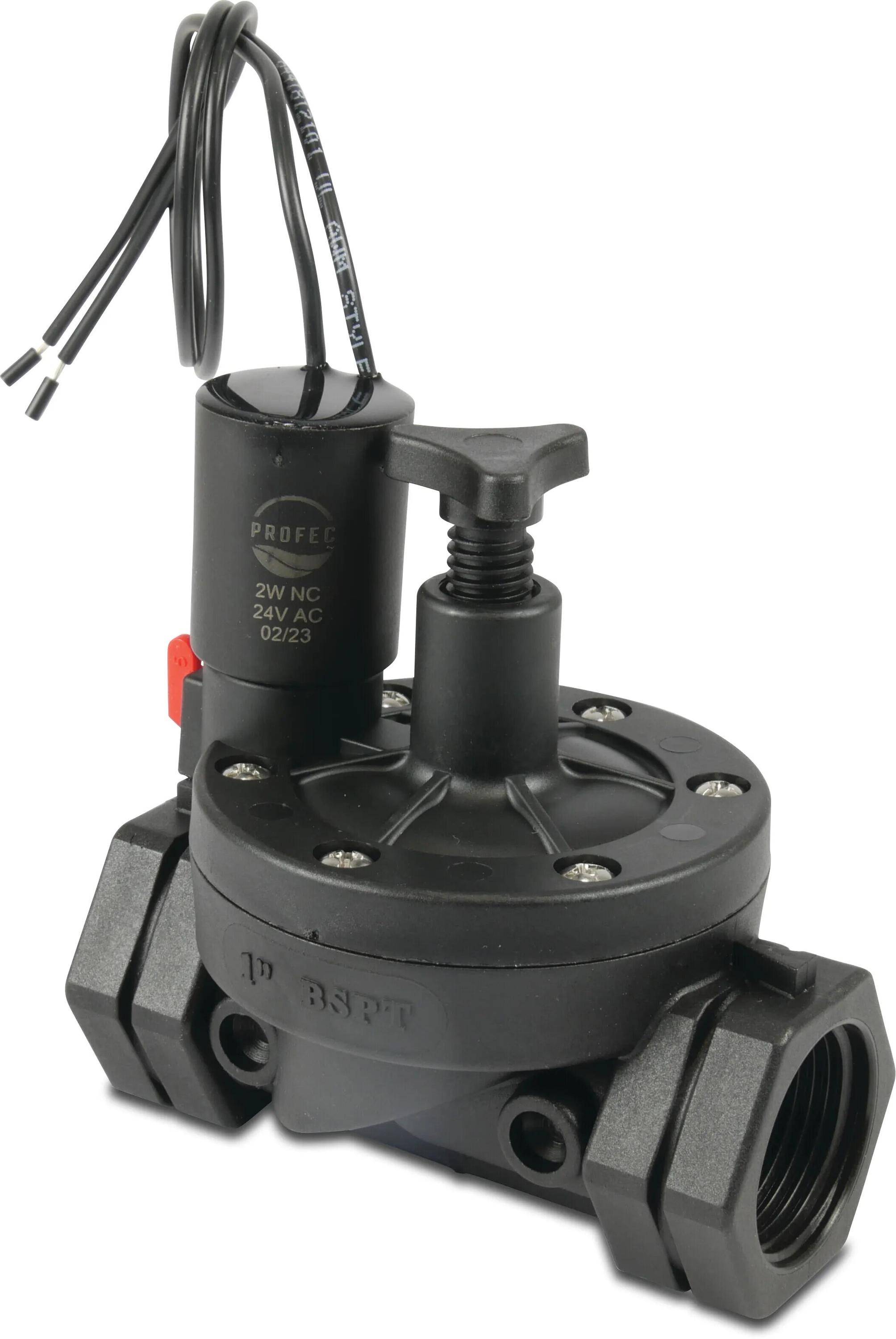 Profec Magnetventil glasfaserverstärktes Nylon 1" Innengewinde 10bar 24VAC Schwarz Typ 2-Wege-1
