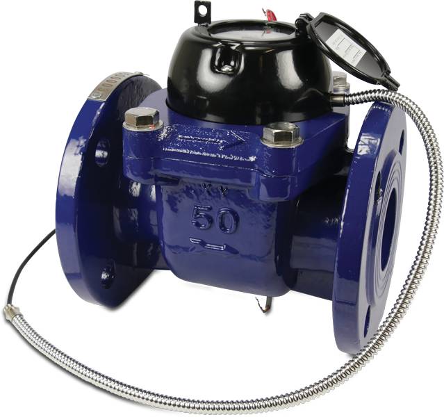 Profec Wasserzähler Trockenläufer Gusseisen DN100 DIN Flansch 10bar 0,01A 60m³/h 24V Blau-0