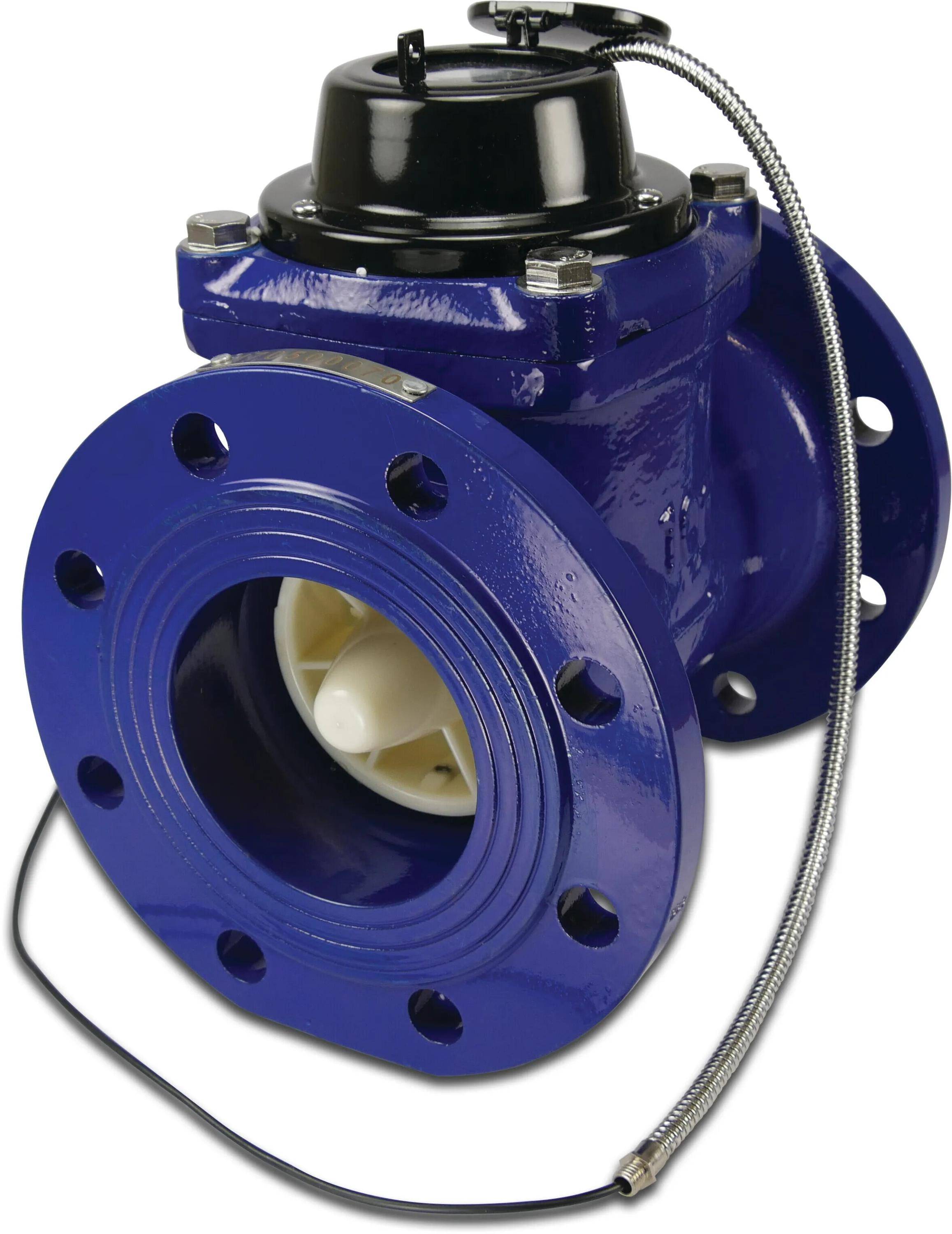 Profec Wasserzähler Trockenläufer Gusseisen DN100 DIN Flansch 10bar 0,01A 60m³/h 24V Blau-1