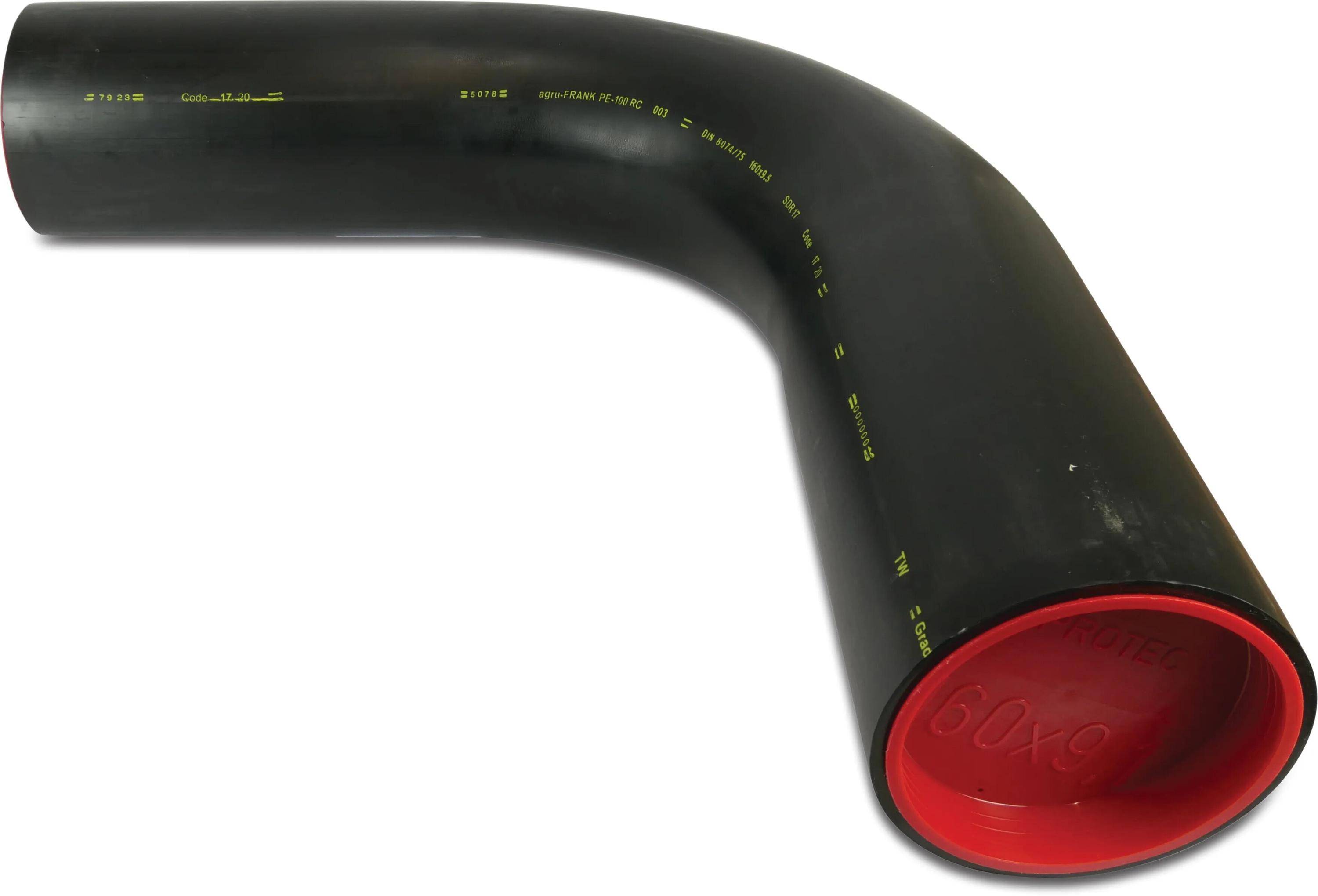 Bogen 90° PE100-RC 125 mm Glatt SDR17 Schwarz DVGW Typ aus Rohr-0