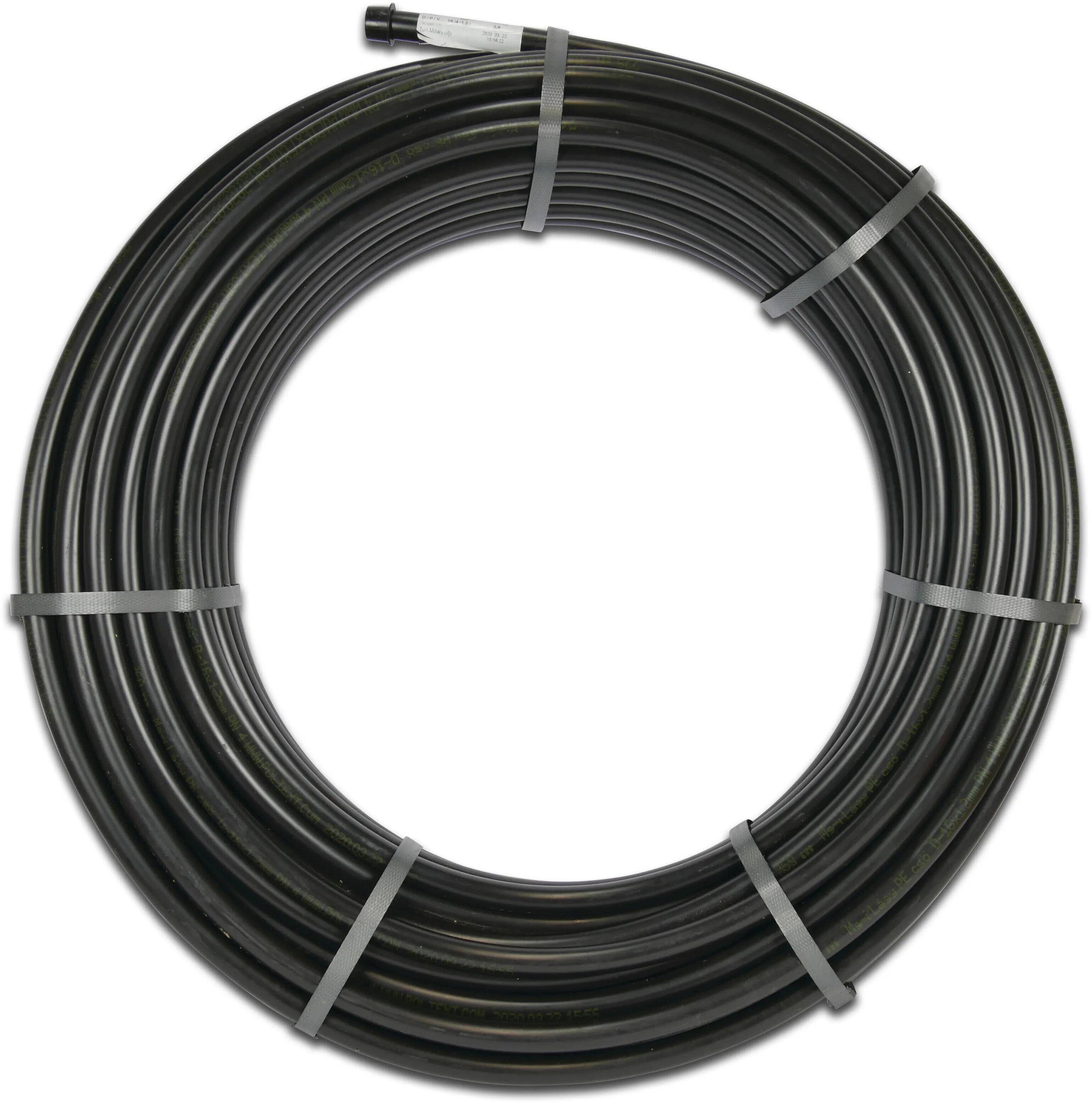Azud Druckrohr PE 16 mm x 1,2 mm Glatt 4bar Schwarz 50m Typ-1