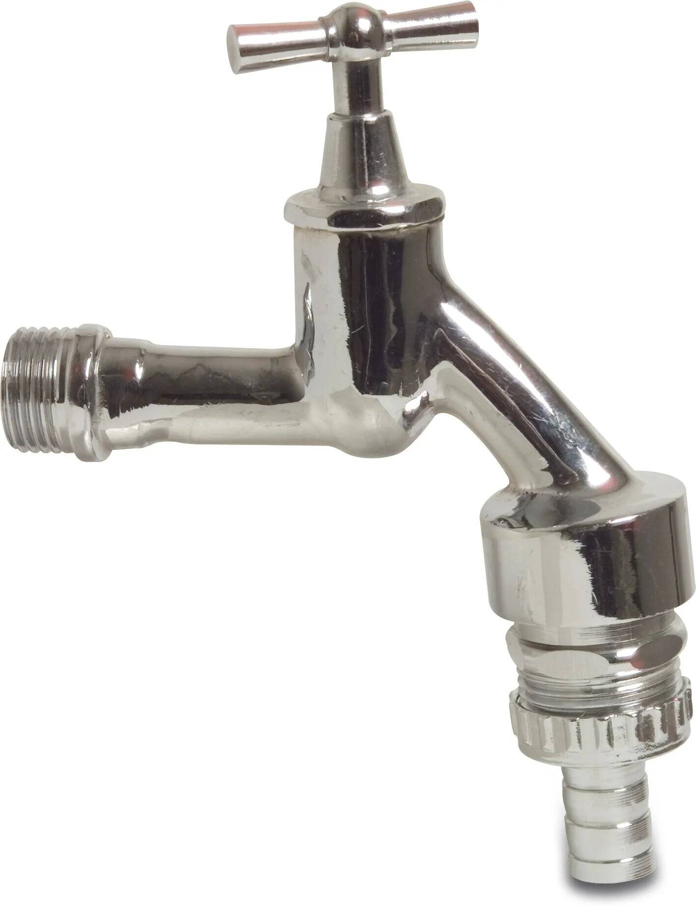 Auslaufventil Messing Chrom poliert 1/2" x 12 mm Außengewinde x Schlauchtülle-0