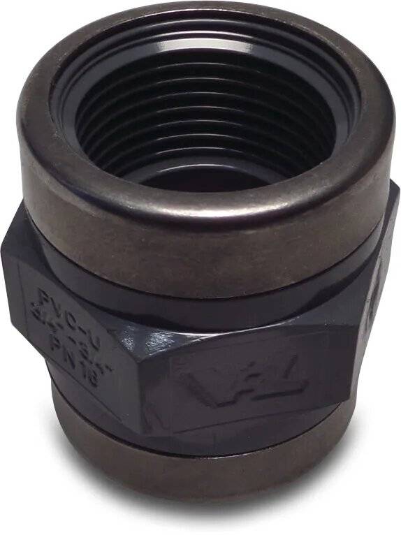 VDL Gewindemuffe PVC-U 1 1/2" Innengewinde 16bar Grau mit Edelstahl Ring Typ-0