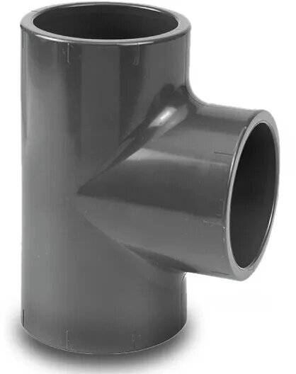 VDL T-Stück 90° PVC-U 90 mm Klebemuffe 10bar Grau-1