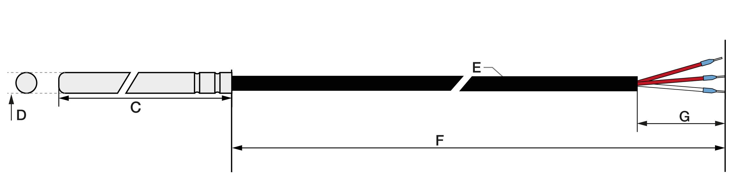 Pt100 Kl. A 3L Kabelfühler 6x50mm 5m PVC-1