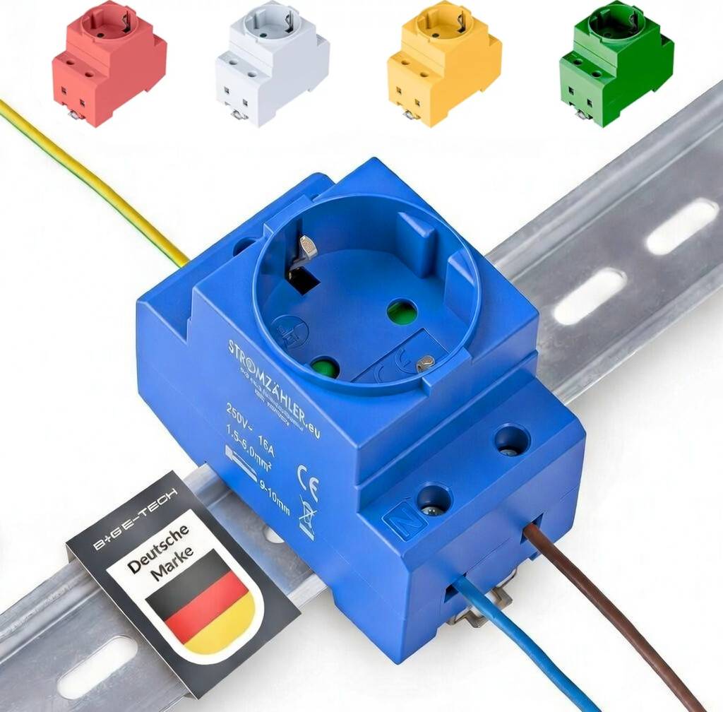 B+G E-Tech GS16 - Schuko- Einbausteckdose für DIN Hutschiene (BLAU) farbige Serie-1
