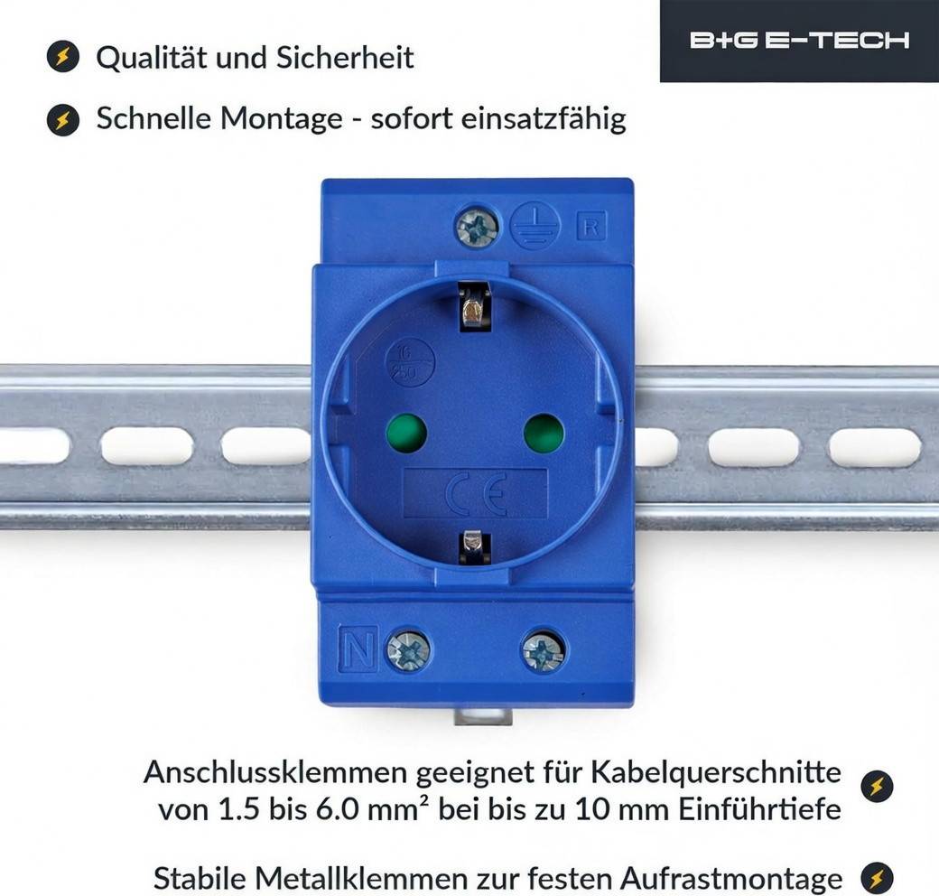 B+G E-Tech GS16 - Schuko- Einbausteckdose für DIN Hutschiene (BLAU) farbige Serie-3