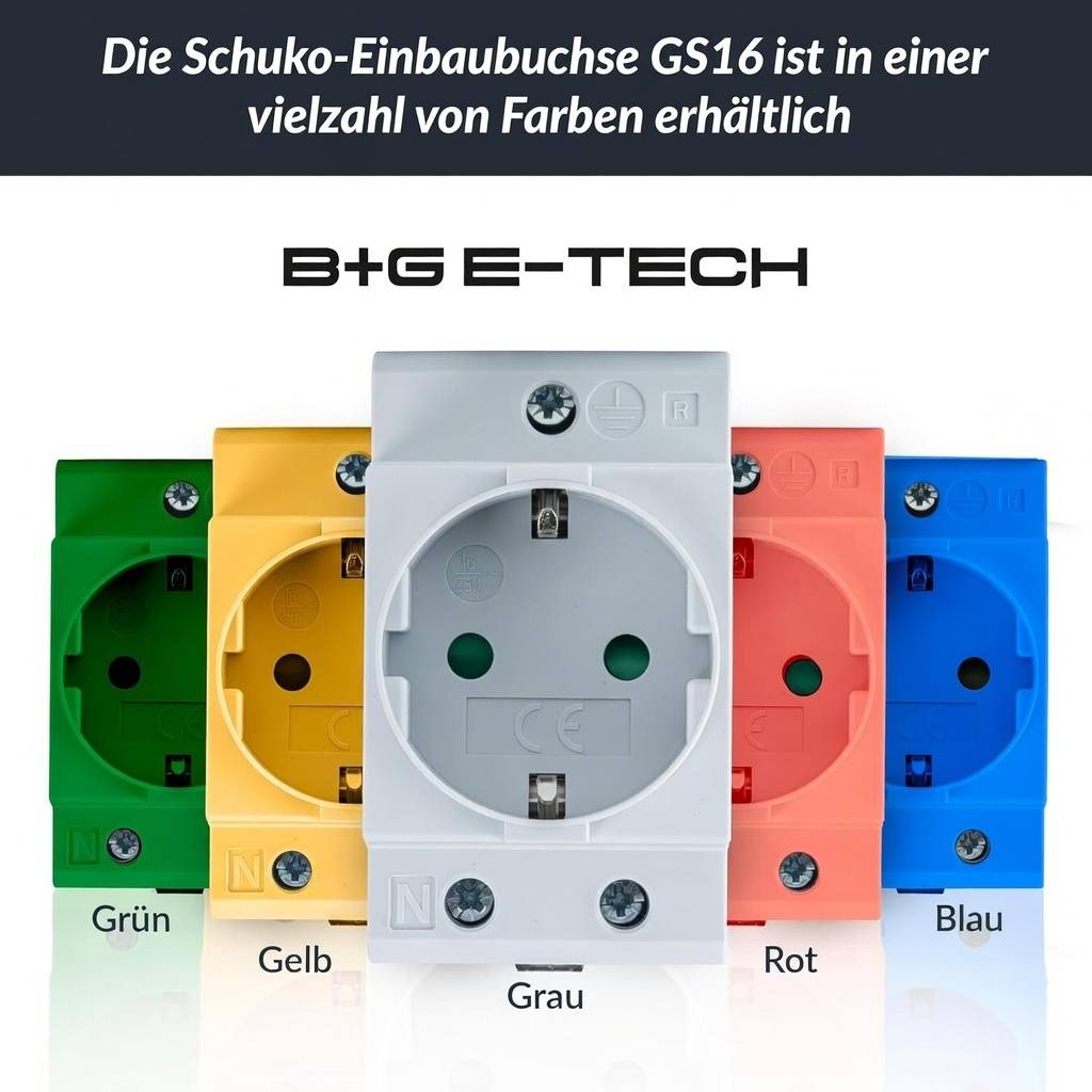 B+G E-Tech GS16 - Schuko- Einbausteckdose für DIN Hutschiene (BLAU) farbige Serie-4