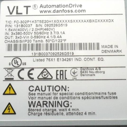 Danfoss Danfoss VLT Drive FC-302P1K5T5E20H1XGXXXXSXXXXAXBXCXXXXDX | 131B0037 Danfoss VLT Drive FC-302P1K5T5E20H1XGXXXXSX-2