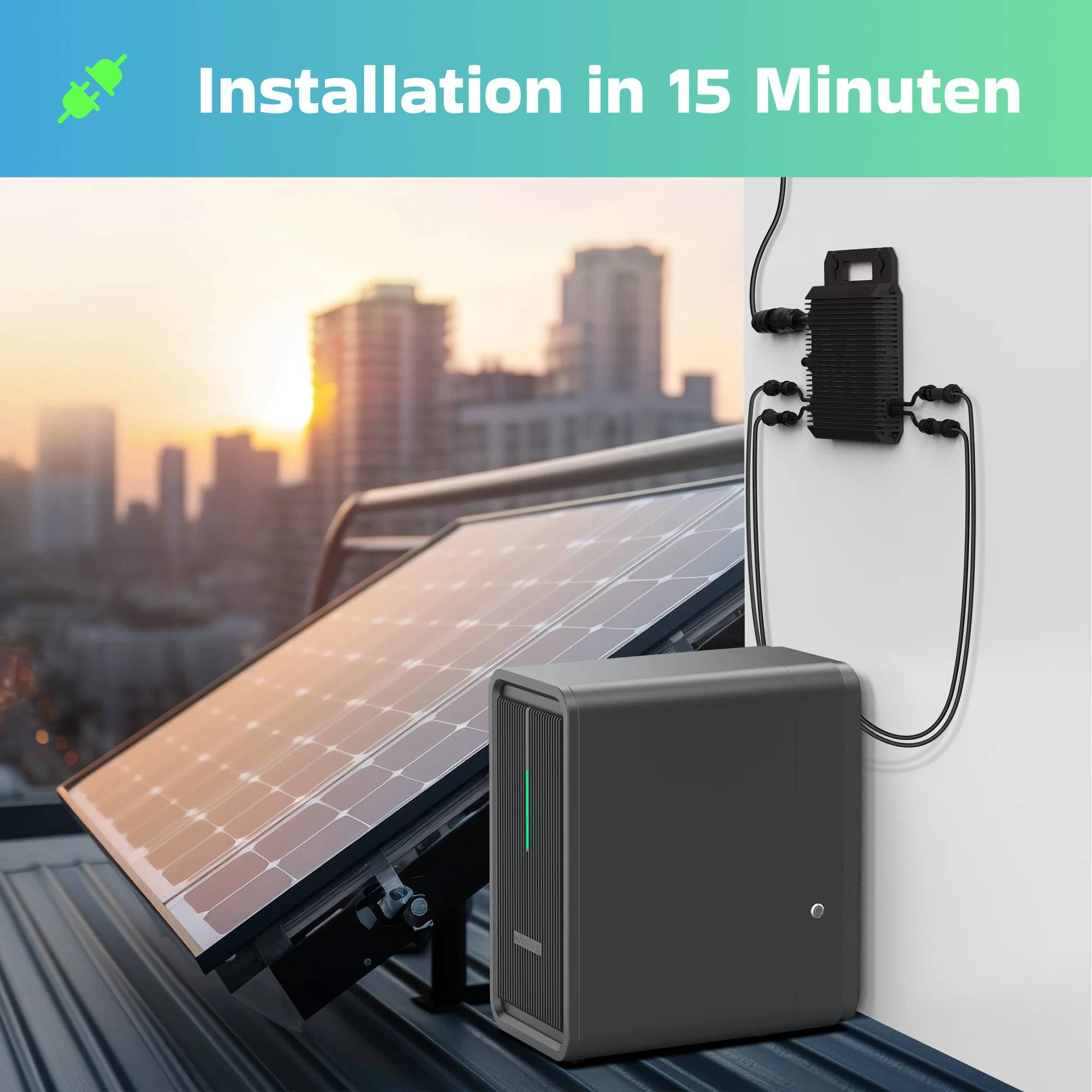 Symbolbild für Balkonkraftwerk 3000 / 800 Watt mit Marstek B2500-D 6.72 kWh Solarspeicher, BIFAZIAL FULLBLACK komplett Steckdose
