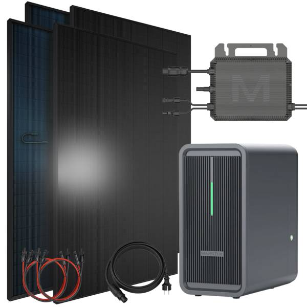 Balkonkraftwerk 1840 / 800 Watt mit Marstek B2500-D 2.24 kWh Solarspeicher, BIFAZIAL FULLBLACK komplett Steckdose