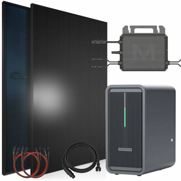Balkonkraftwerk 920 / 800 Watt mit Marstek B2500-D 2.24 kWh Solarspeicher, BIFAZIAL FULLBLACK komplett Steckdose