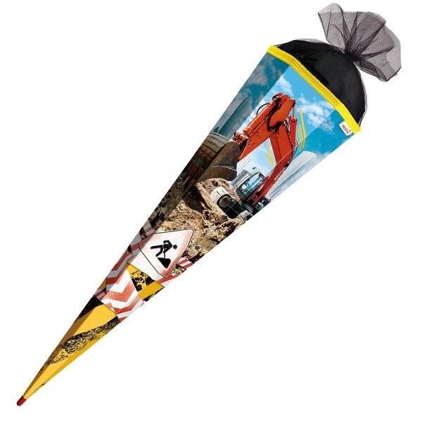 Schultüte Achtung Bagger - sechseckig 85 cm-0