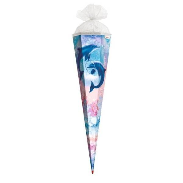 Schultüte Delfine - sechseckig 85 cm-1