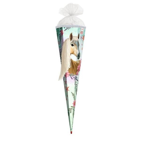 Schultüte Pferd Bella - sechseckig 85 cm Wollmähne und Glitzerborte-1