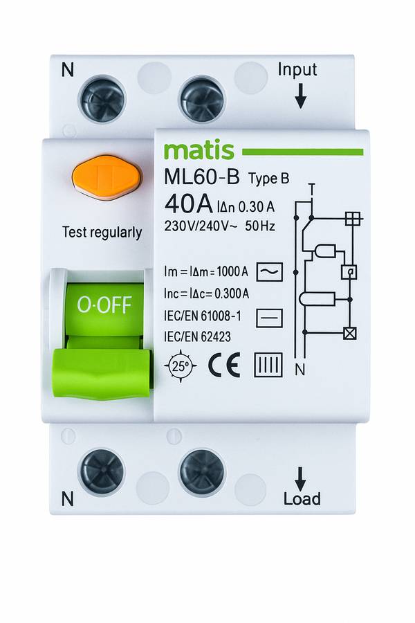 Matismart FI Schutzschalter Typ B allstromsensitiv 300mA/40A 2-Pol Intertek