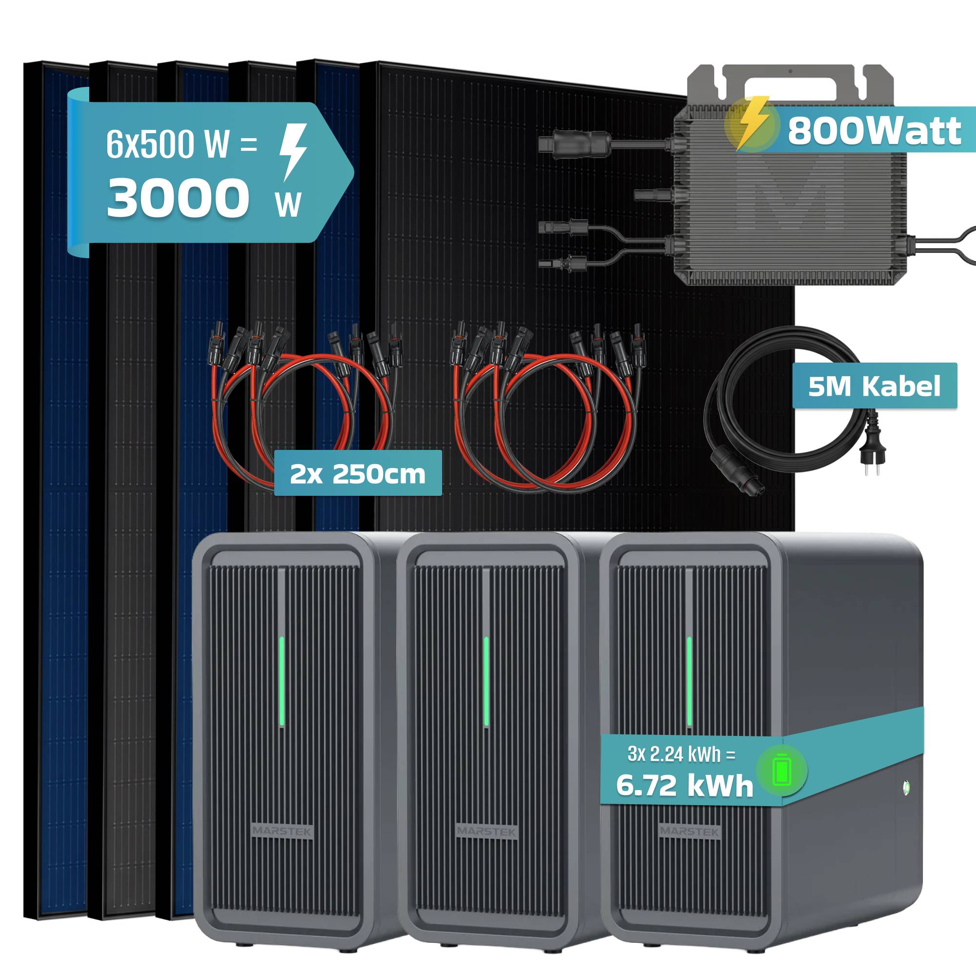 Balkonkraftwerk 3000 / 800 Watt mit Marstek B2500-D 6.72 kWh Solarspeicher, BIFAZIAL FULLBLACK komplett Steckdose-3
