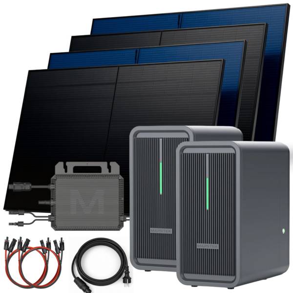 Balkonkraftwerk 2000 / 800 Watt mit Marstek B2500-D 4.48 kWh Solarspeicher, BIFAZIAL FULLBLACK komplett Steckdose